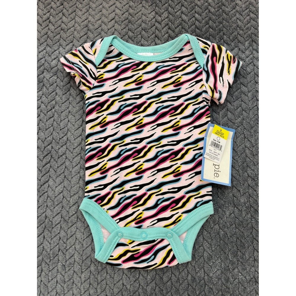 Zebra Print Baby Girls Multicolor Cutie Pie Bodysuit Short Sleeve 0-3M